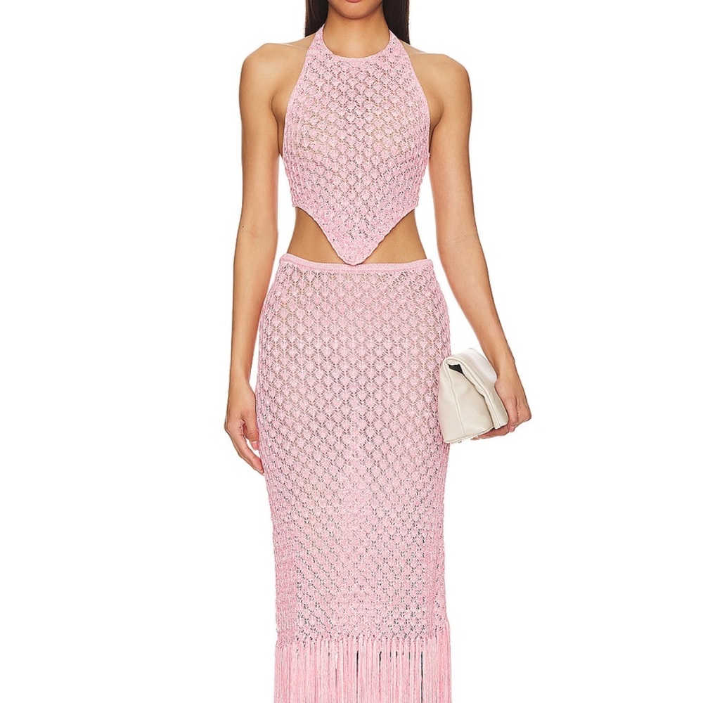 Devon Windsor matching set (worn once) Pink Crochet Halter Dress